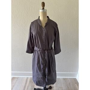 GARNET HILL | Womens Mock Neck Shirt Dress Size 12 Cotton Button Down Lagenlook